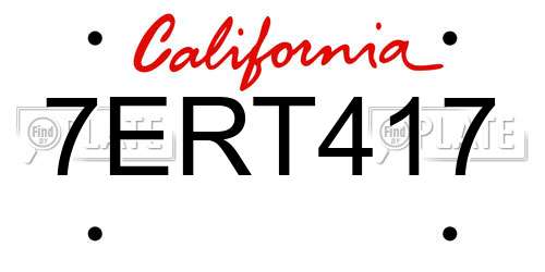 7ERT417 California License Plate