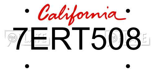 7ERT508 California License Plate