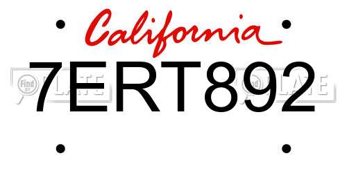 7ERT892 California License Plate