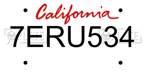 7ERU534 California License Plate