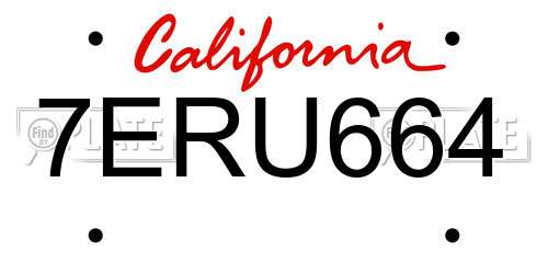 7ERU664 California License Plate