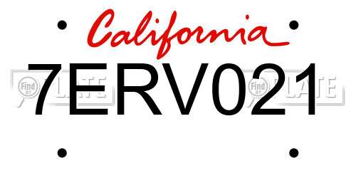 7ERV021 California License Plate