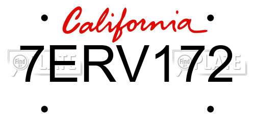 7ERV172 California License Plate