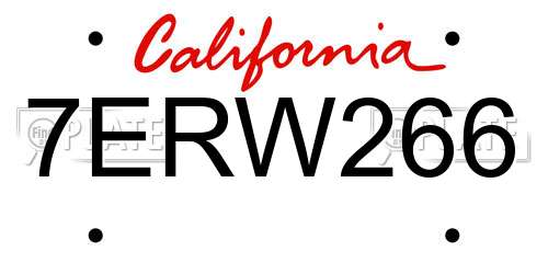 7ERW266 California License Plate