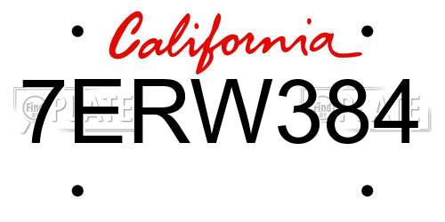 7ERW384 California License Plate