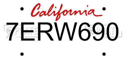 7ERW690 California License Plate