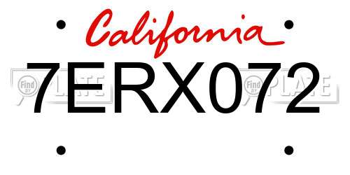 7ERX072 California License Plate