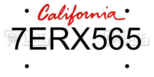 7ERX565 California License Plate