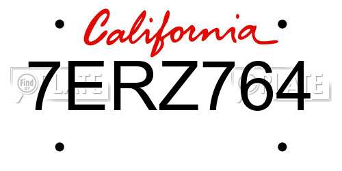 7ERZ764 California License Plate