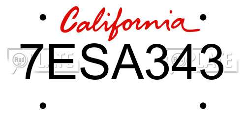 7ESA343 California License Plate
