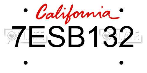 7ESB132 California License Plate