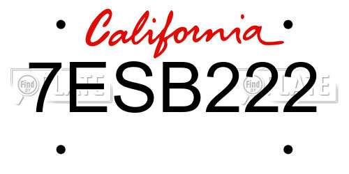 7ESB222 California License Plate