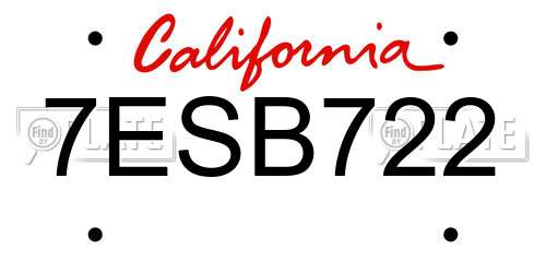 7ESB722 California License Plate