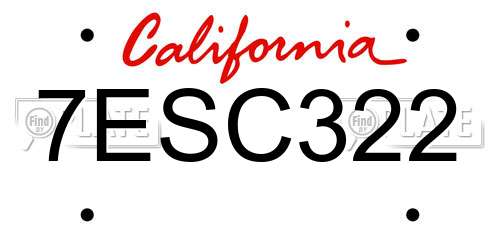 7ESC322 California License Plate