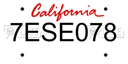 7ESE078 California License Plate