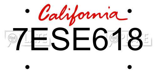 7ESE618 California License Plate