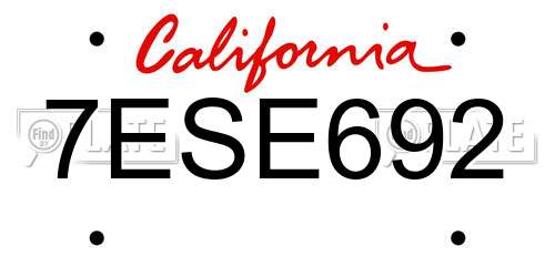 7ESE692 California License Plate