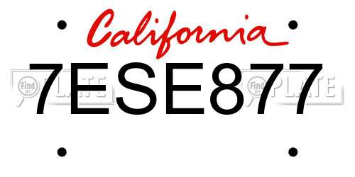 7ESE877 California License Plate