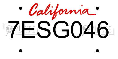 7ESG046 California License Plate