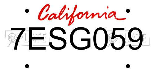 7ESG059 California License Plate