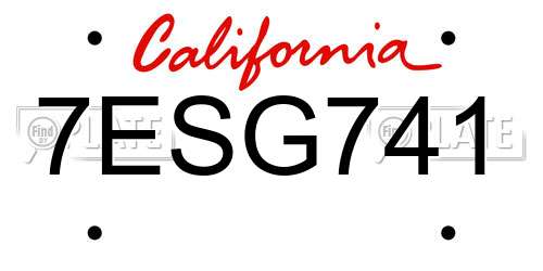 7ESG741 California License Plate