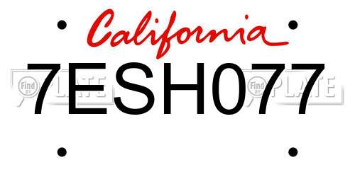7ESH077 California License Plate