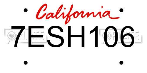 7ESH106 California License Plate