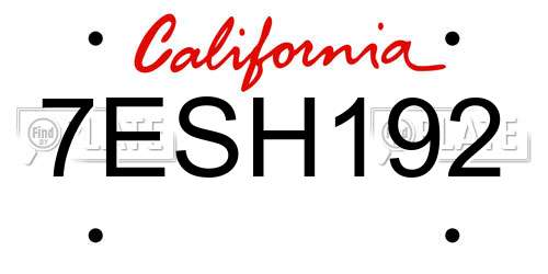 7ESH192 California License Plate