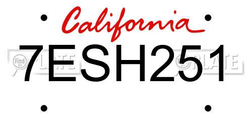 7ESH251 California License Plate