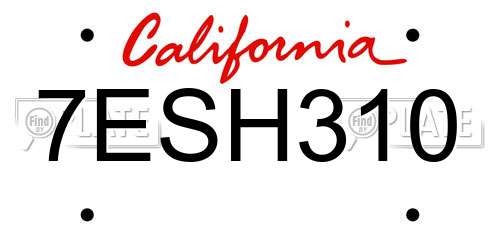 7ESH310 California License Plate