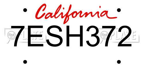 7ESH372 California License Plate