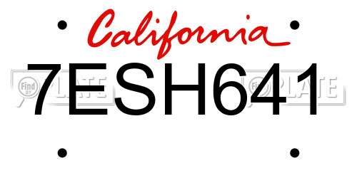 7ESH641 California License Plate
