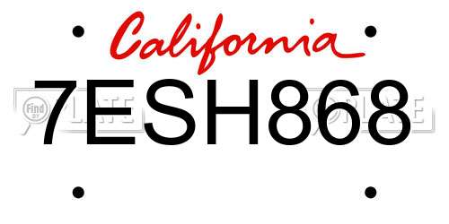 7ESH868 California License Plate