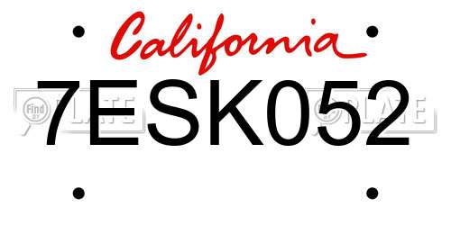 7ESK052 California License Plate