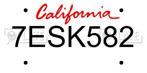 7ESK582 California License Plate