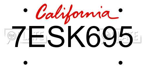 7ESK695 California License Plate