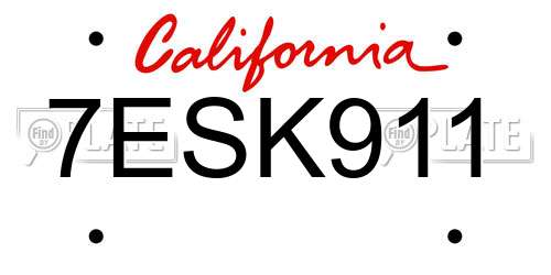 7ESK911 California License Plate