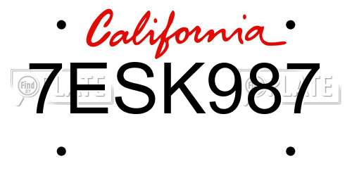 7ESK987 California License Plate
