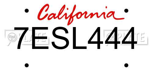 7ESL444 California License Plate