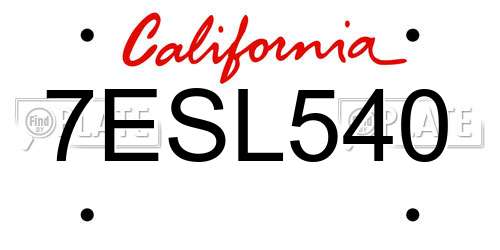 7ESL540 California License Plate