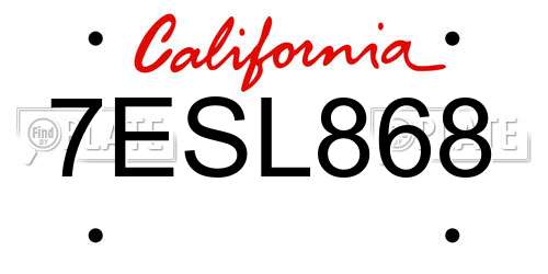 7ESL868 California License Plate