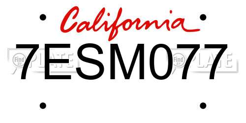 7ESM077 California License Plate