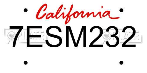 7ESM232 California License Plate