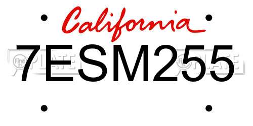 7ESM255 California License Plate