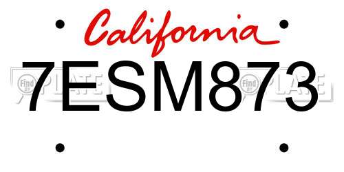 7ESM873 California License Plate