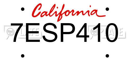 7ESP410 California License Plate