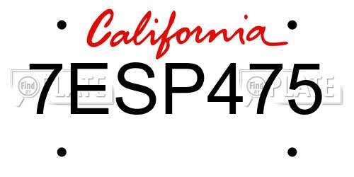 7ESP475 California License Plate