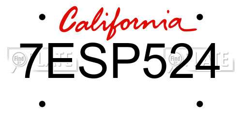7ESP524 California License Plate