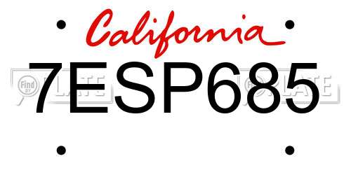 7ESP685 California License Plate