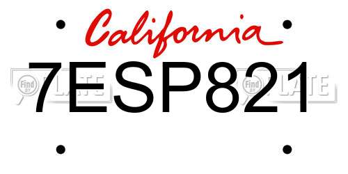 7ESP821 California License Plate